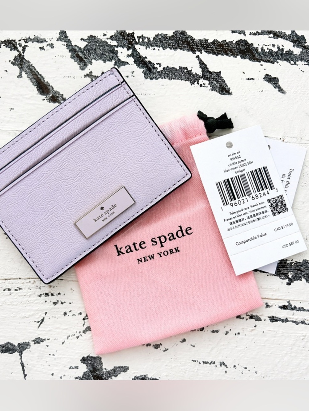 kate spade Lilac Leather Card Holder with Silver Logo - Picture 3 of 3